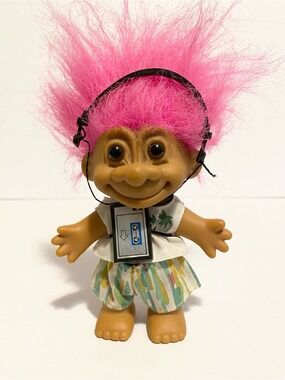 Vintage Russ 5" Troll Doll Walkman Headphones Sunglasses Shorts Pink Hair